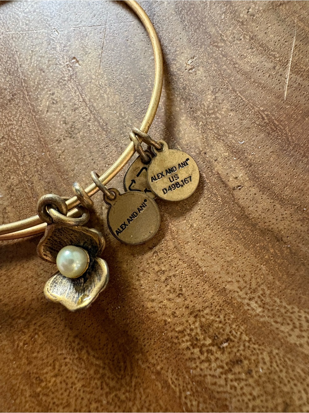 Alex and Ani Gold Pearl Charm Bangle